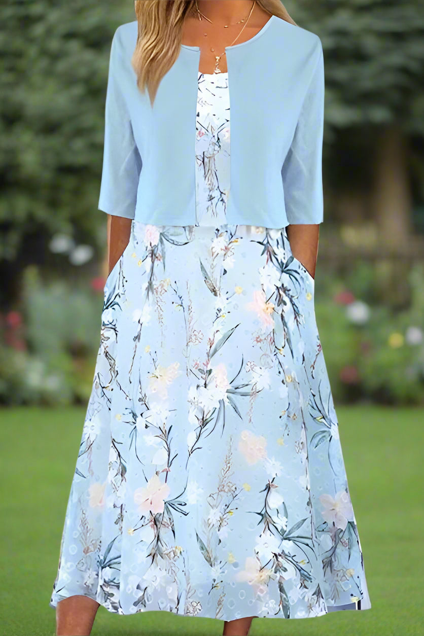 Harper™ | Chic Floral Midi Dress with Jacket