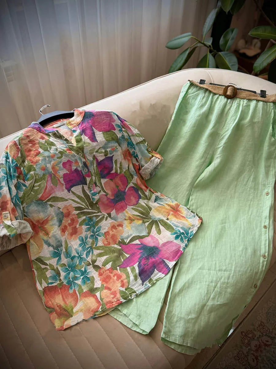 Callista™ | Retro Print Linen Top