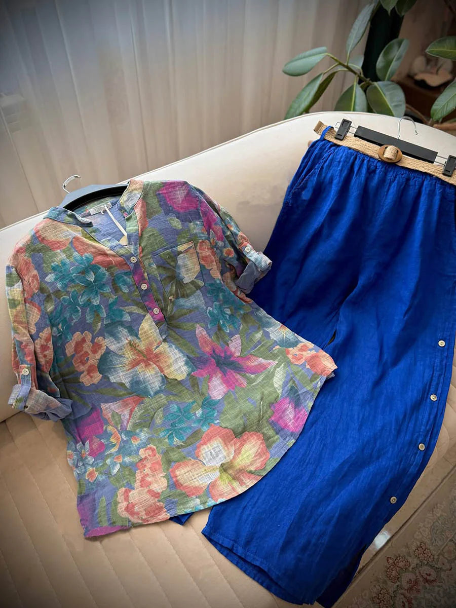 Callista™ | Retro Print Linen Top