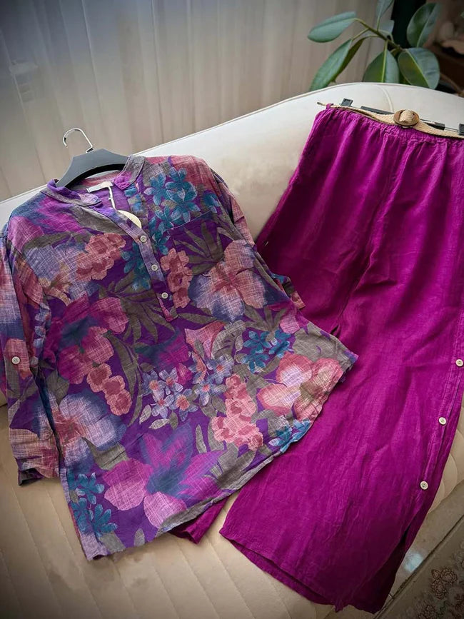 Callista™ | Retro Print Linen Top