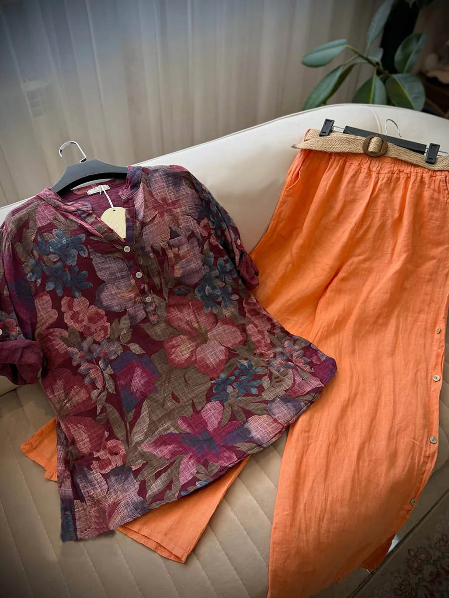 Callista™ | Retro Print Linen Top