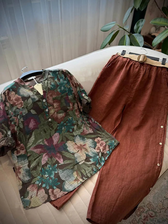 Callista™ | Retro Print Linen Top