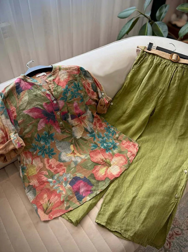Callista™ | Retro Print Linen Top