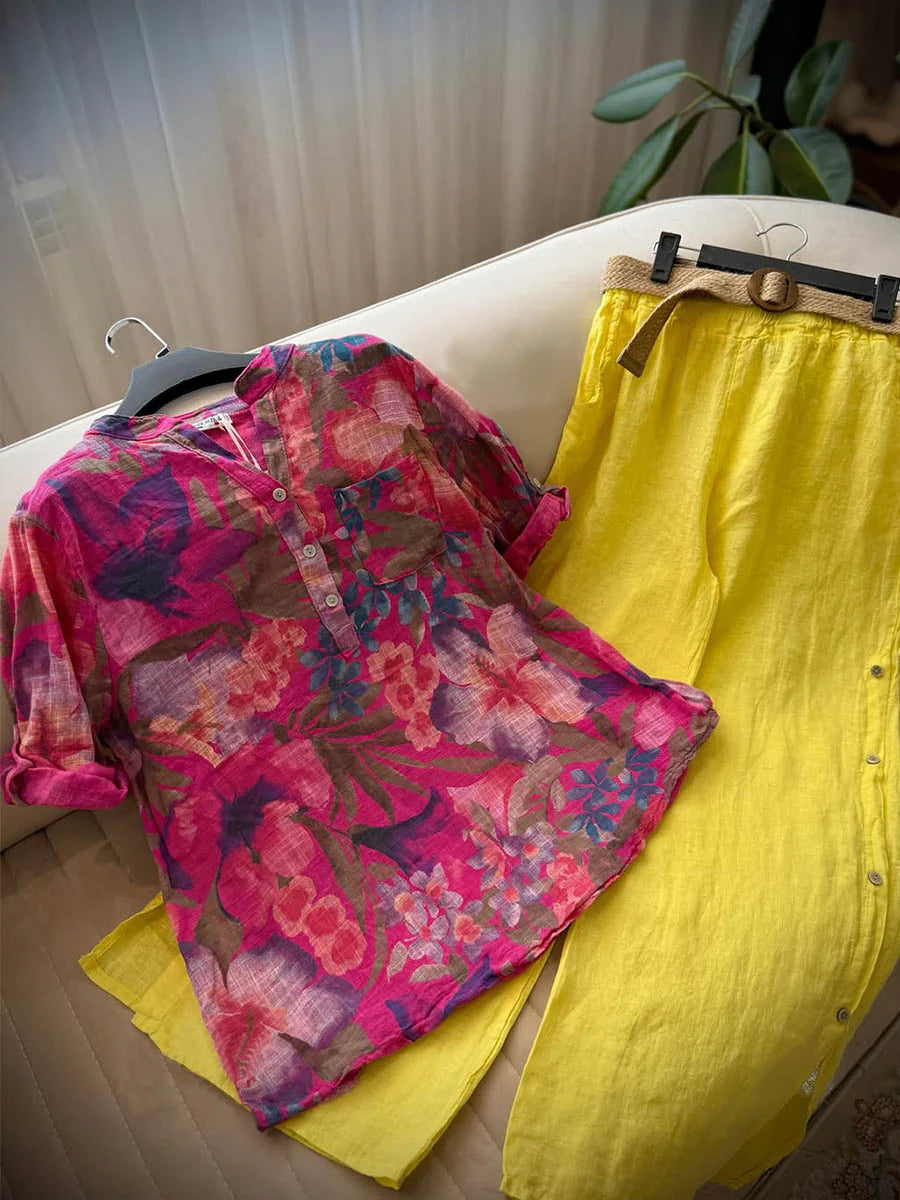Callista™ | Retro Print Linen Top