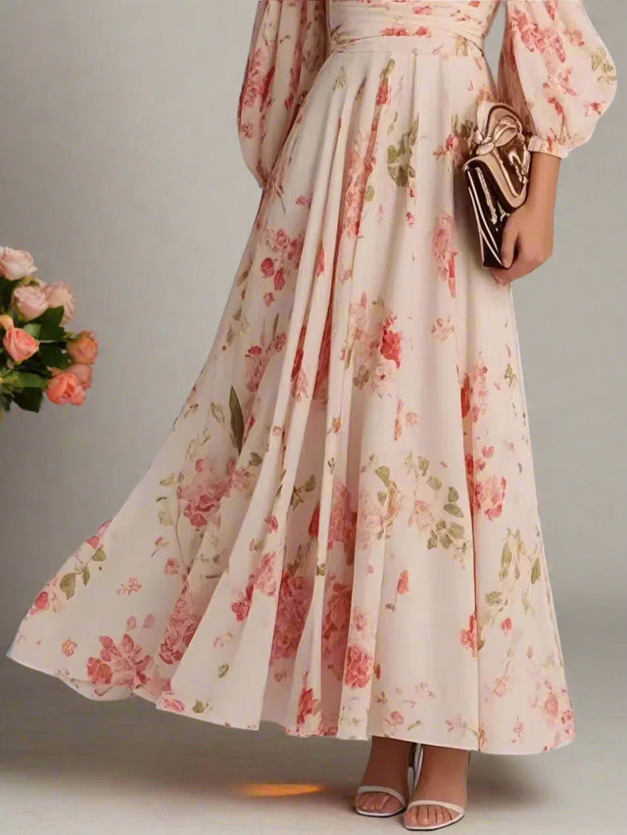 Meredith™ | Floral V-Neck Long Dress