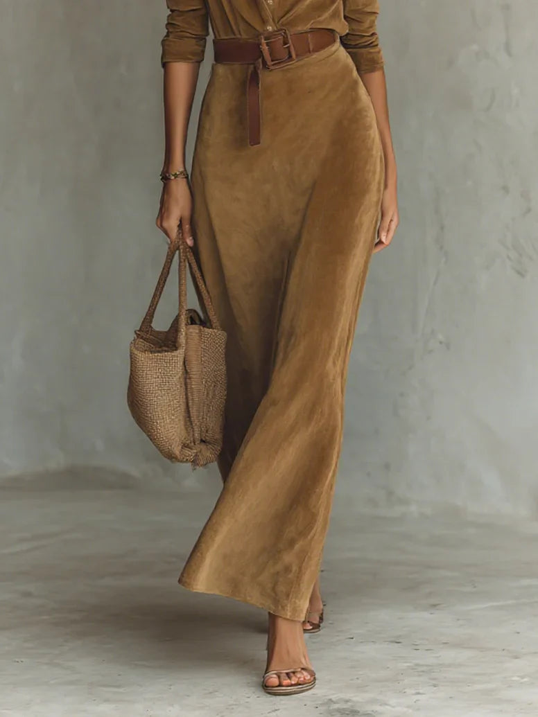 Soralyn™ | Faux Suede Belted Maxi Dress