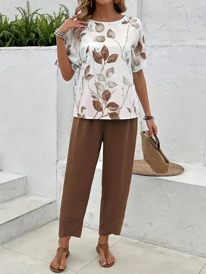 Zofia™ | Printed Top and Solid Pants Set