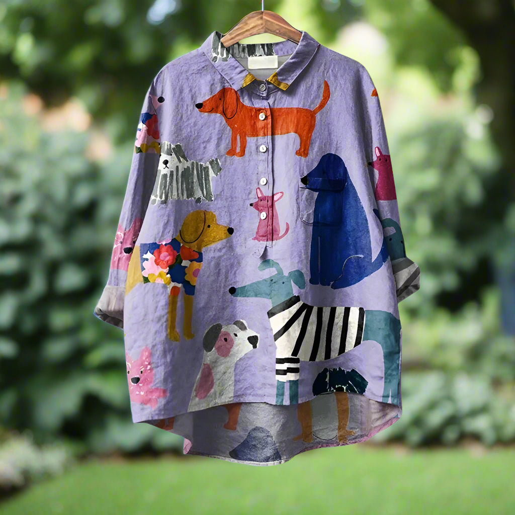 Shiloh™ | Playful Dog Print Blouse