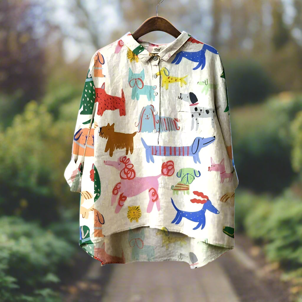 Shiloh™ | Playful Dog Print Blouse