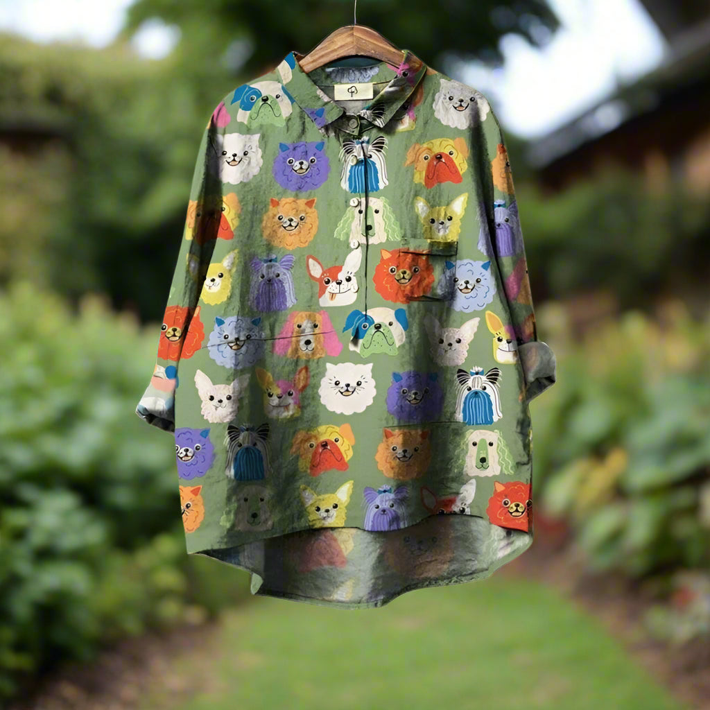 Shiloh™ | Playful Dog Print Blouse