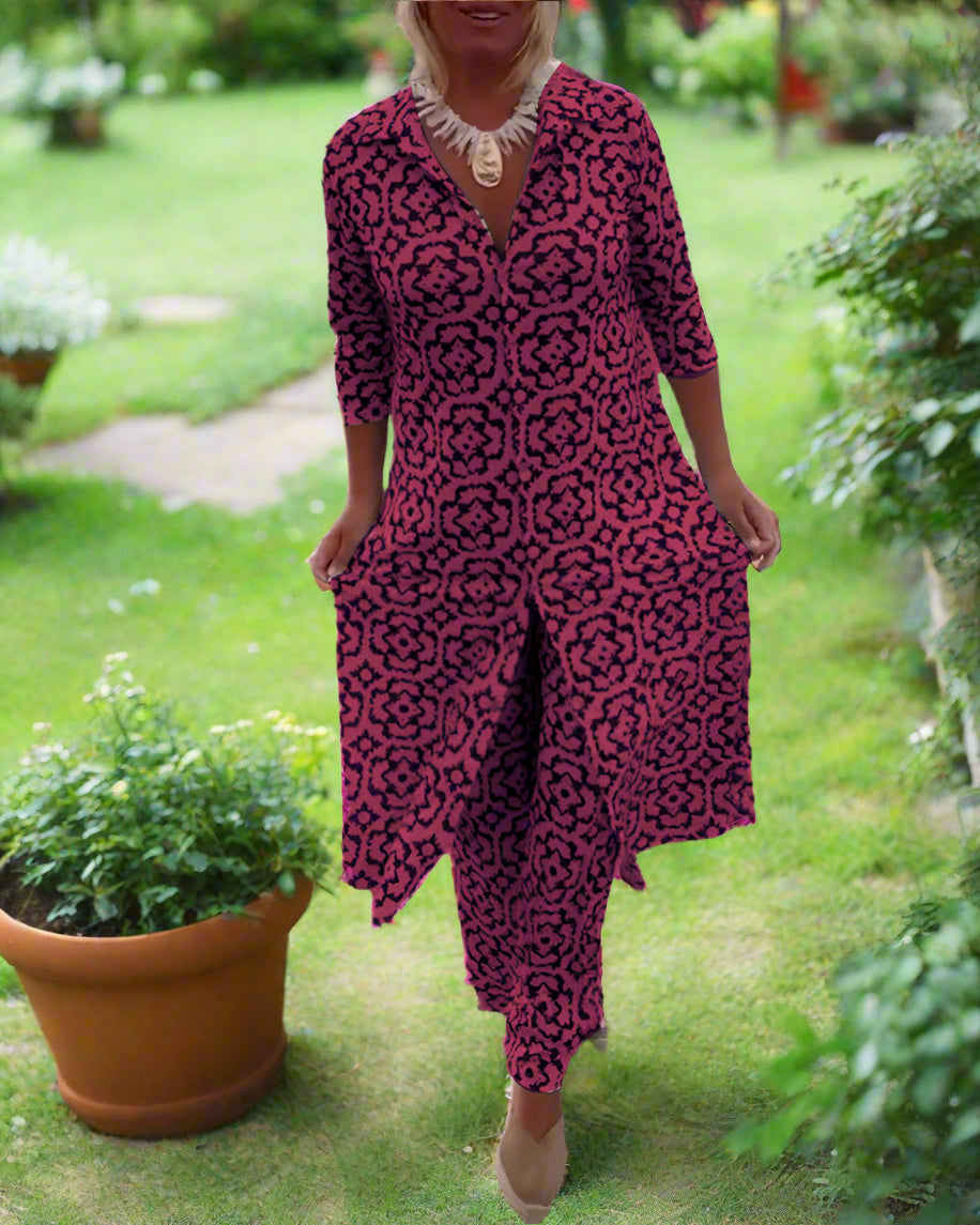 Cora™ | Retro Style Two-Piece Set with Chic Print