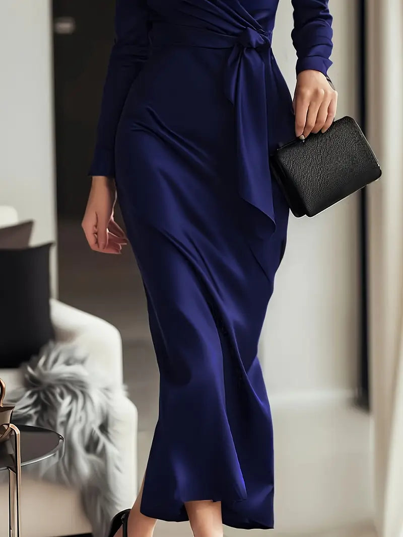 Vina™ | Satin-Wrapped Long Sleeve Dress