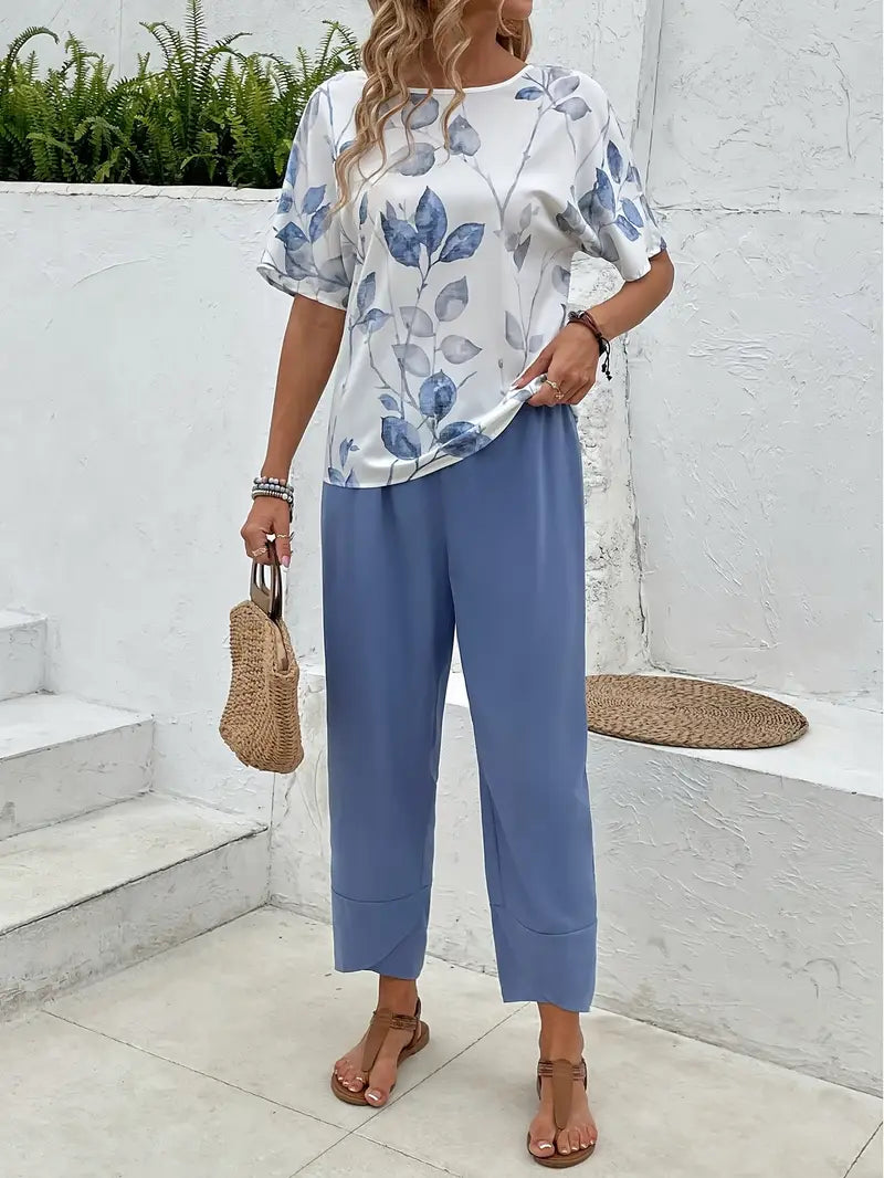 Zofia™ | Printed Top and Solid Pants Set