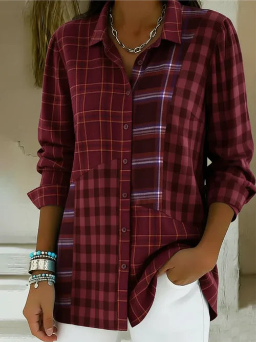 Marilynn™ | Patchwork Plaid Button Shirt