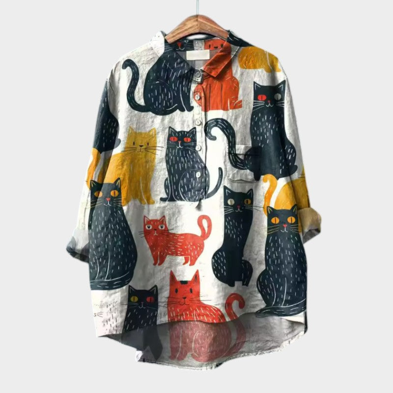 Coraline™ | Colorful Cat Print Blouse