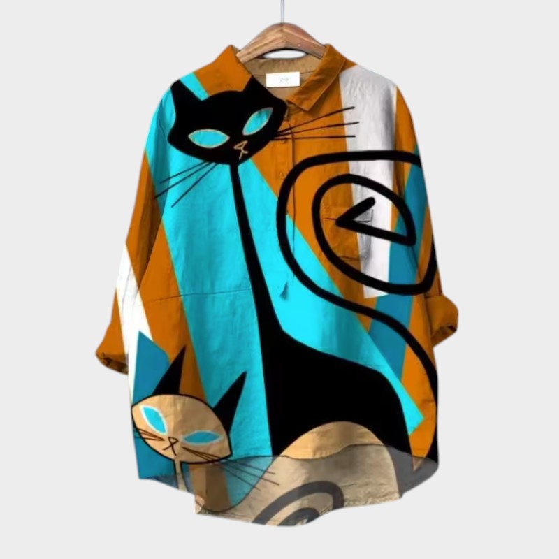 Coraline™ | Colorful Cat Print Blouse