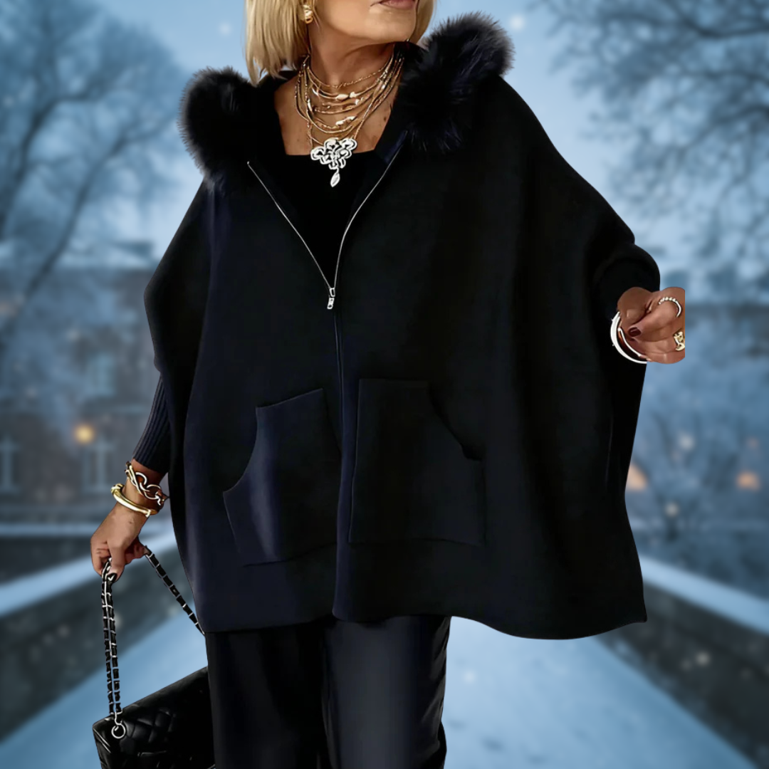 Una™ | Fashionable Zip-Up Cape with Fur