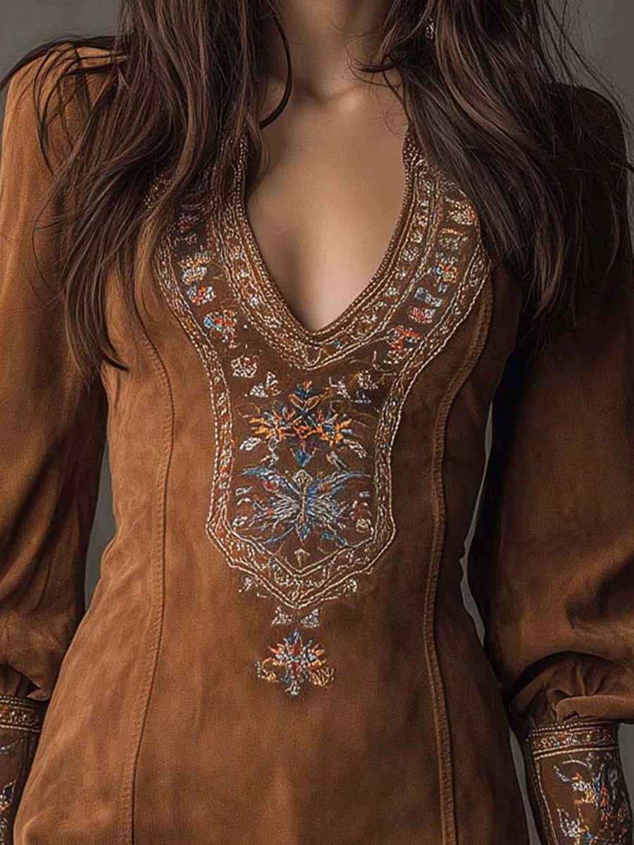 Marisse™ | Embroidered V-neck Dress
