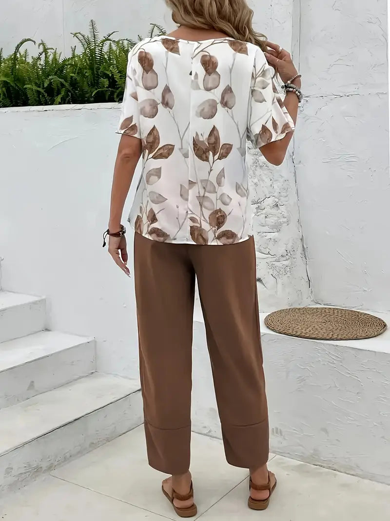 Zofia™ | Printed Top and Solid Pants Set