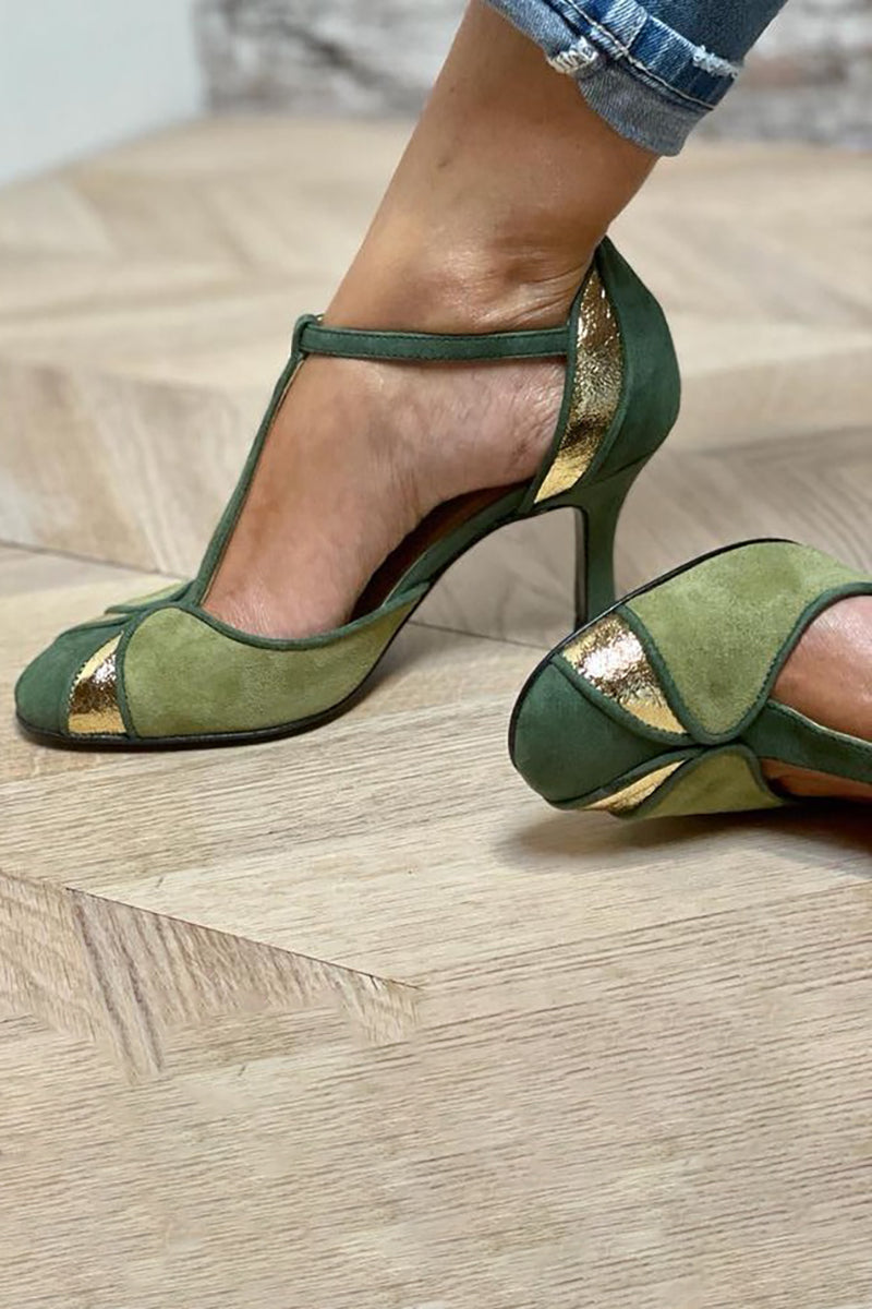 Elynor™ | Patchwork T-Strap Pumps