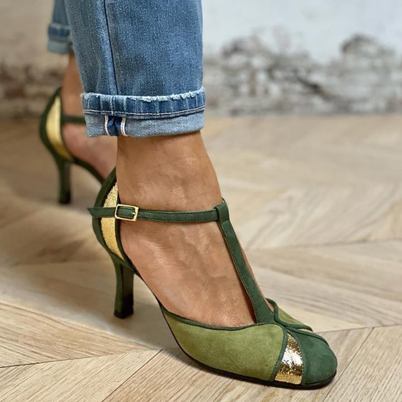 Elynor™ | Patchwork T-Strap Pumps