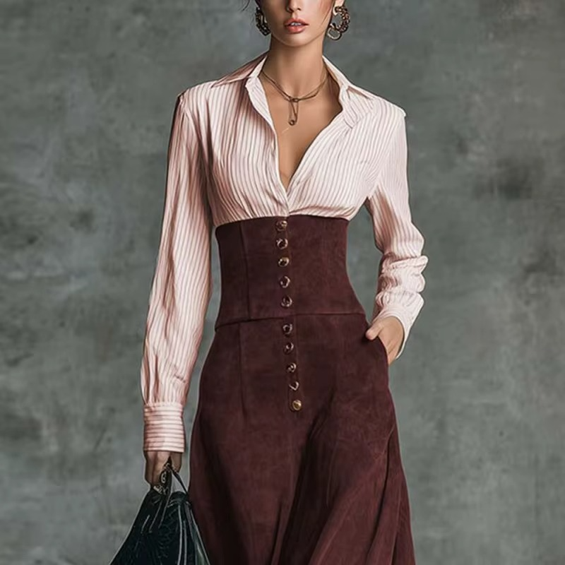 Celvoria™ | Executive Stripe Shirt Dress