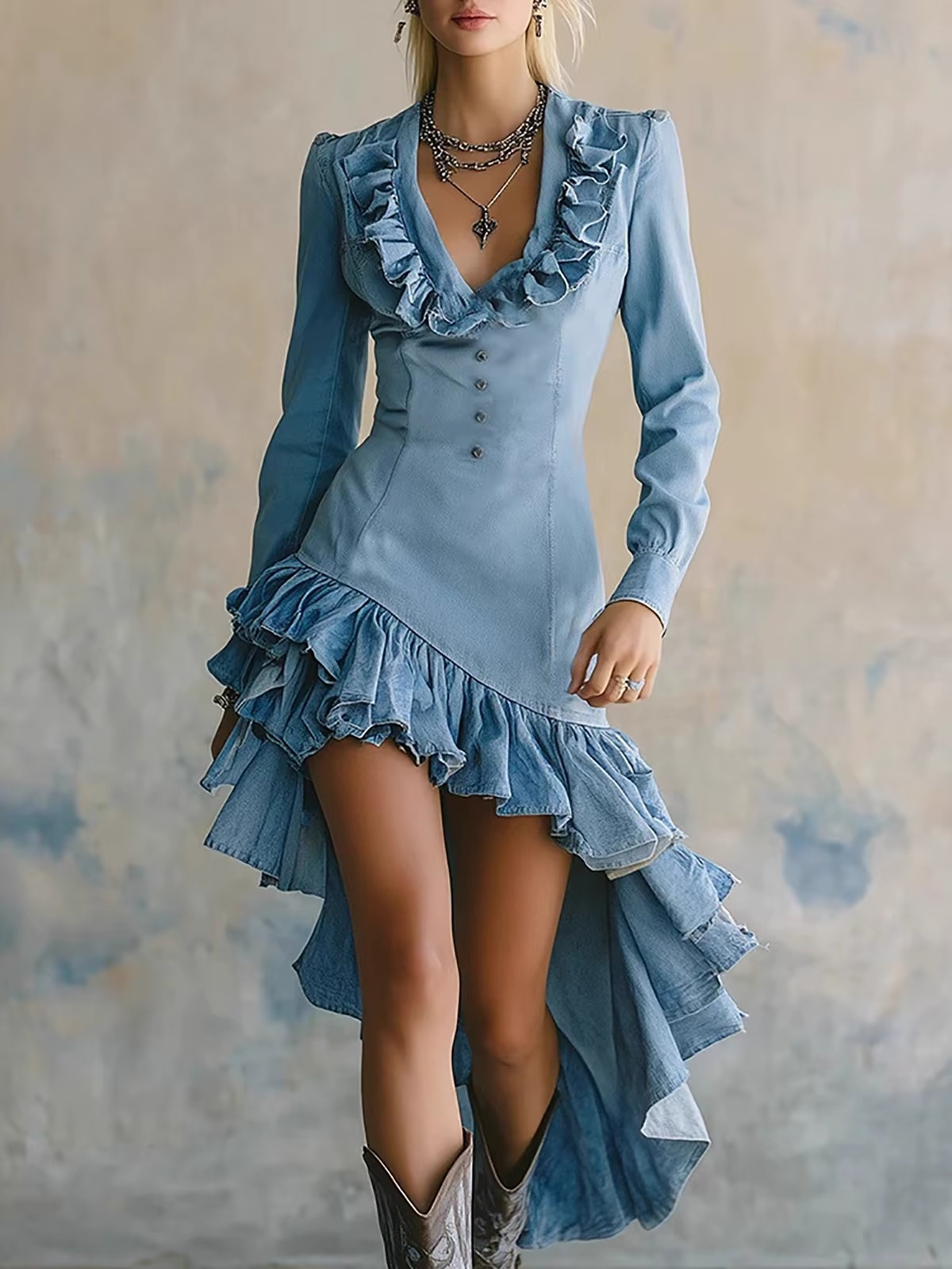 Marvessa™ | Faux Denim Flow Dress