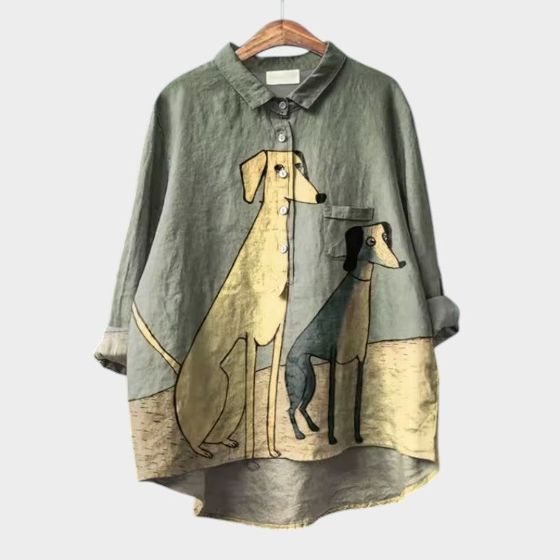 Linnéa™ | Playful Dog Print Shirt for Casual Comfort
