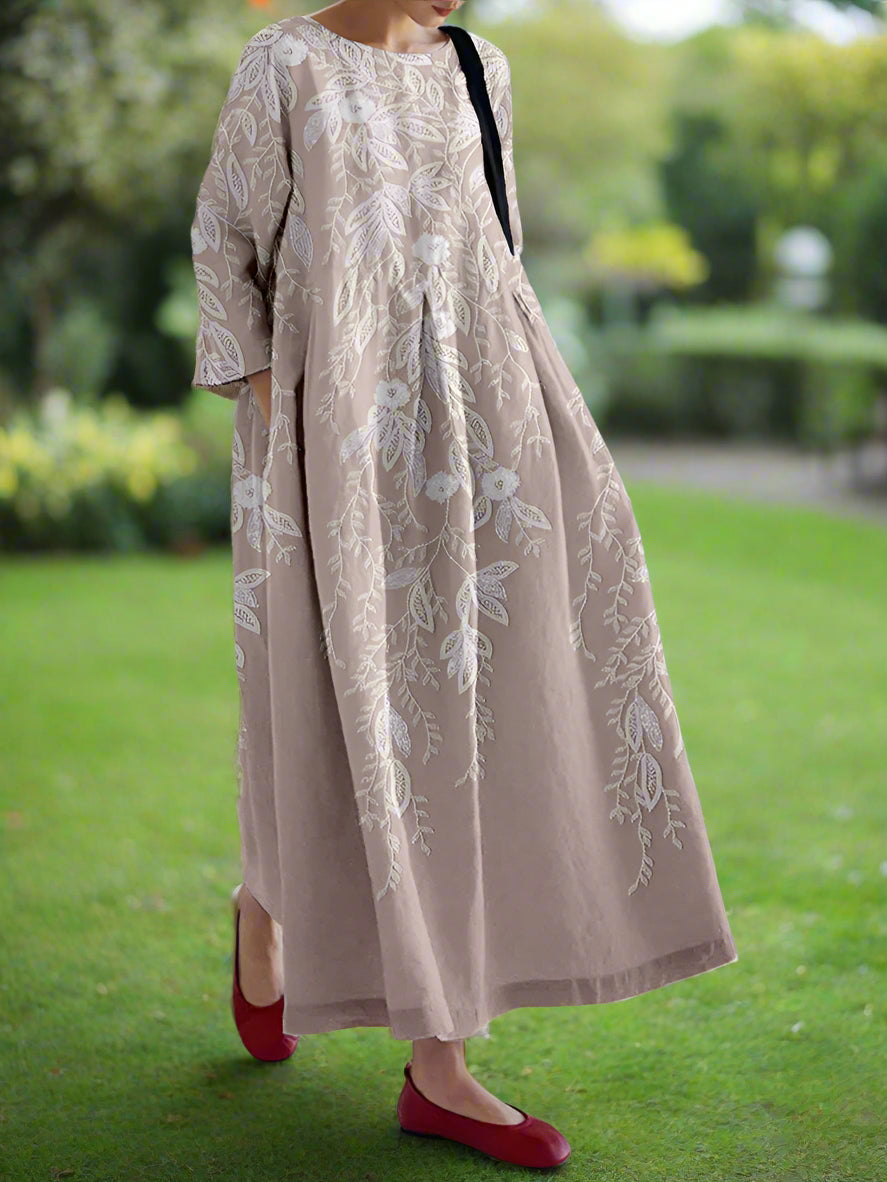 Annie™ | Linen Blend Embroidered Long Dress