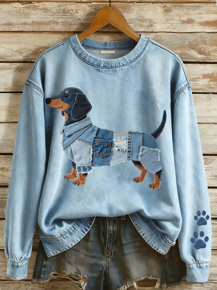Neritha™ | Denim Dog-Print Sweatshirt