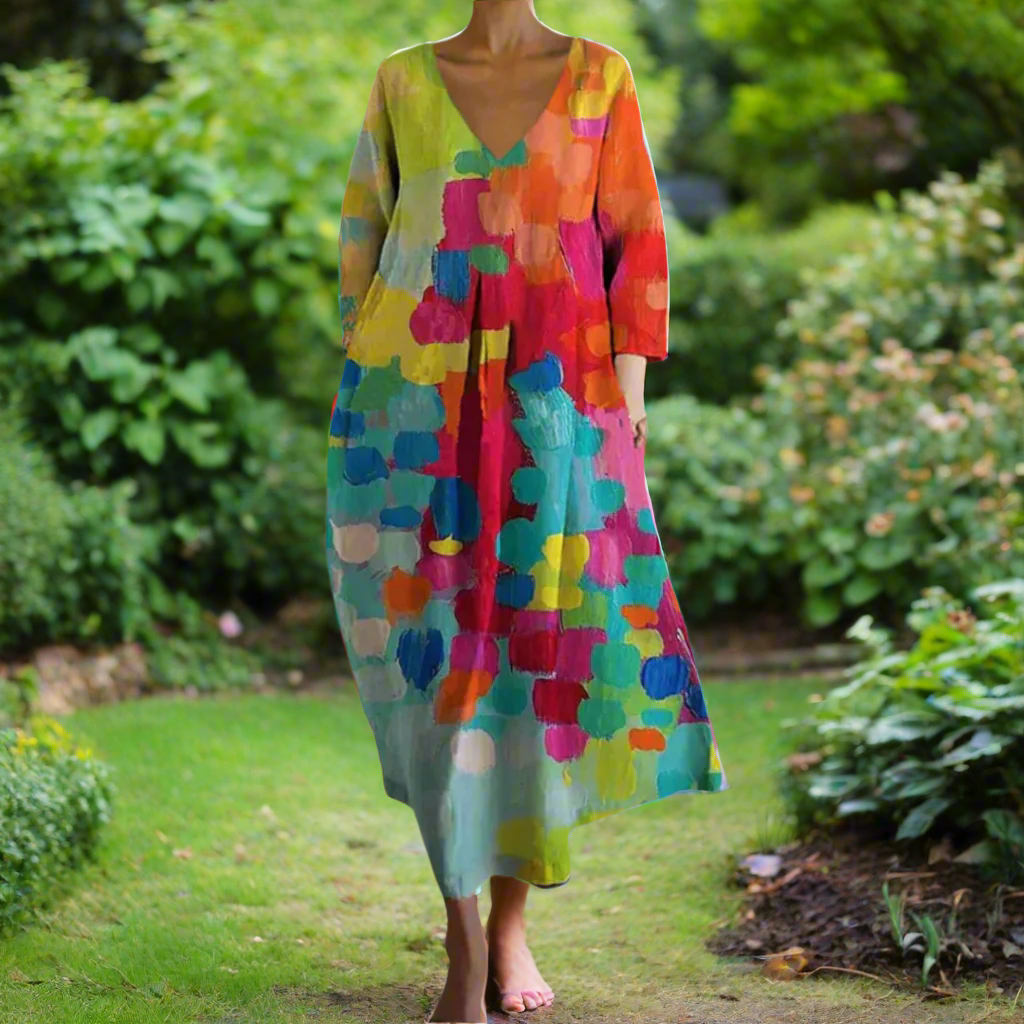 Nerina™ | Bold Hue Premium V-Neck Dress
