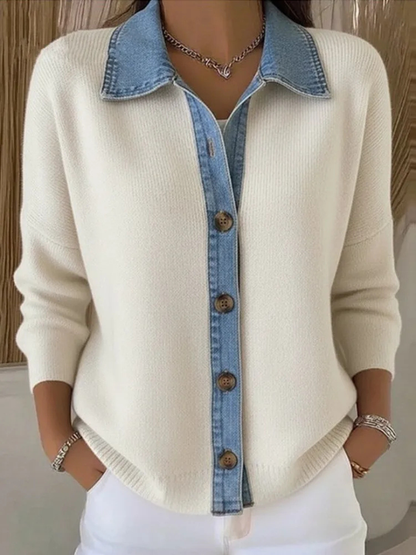 Evalisse™ | Knit Sweater with Denim Collar