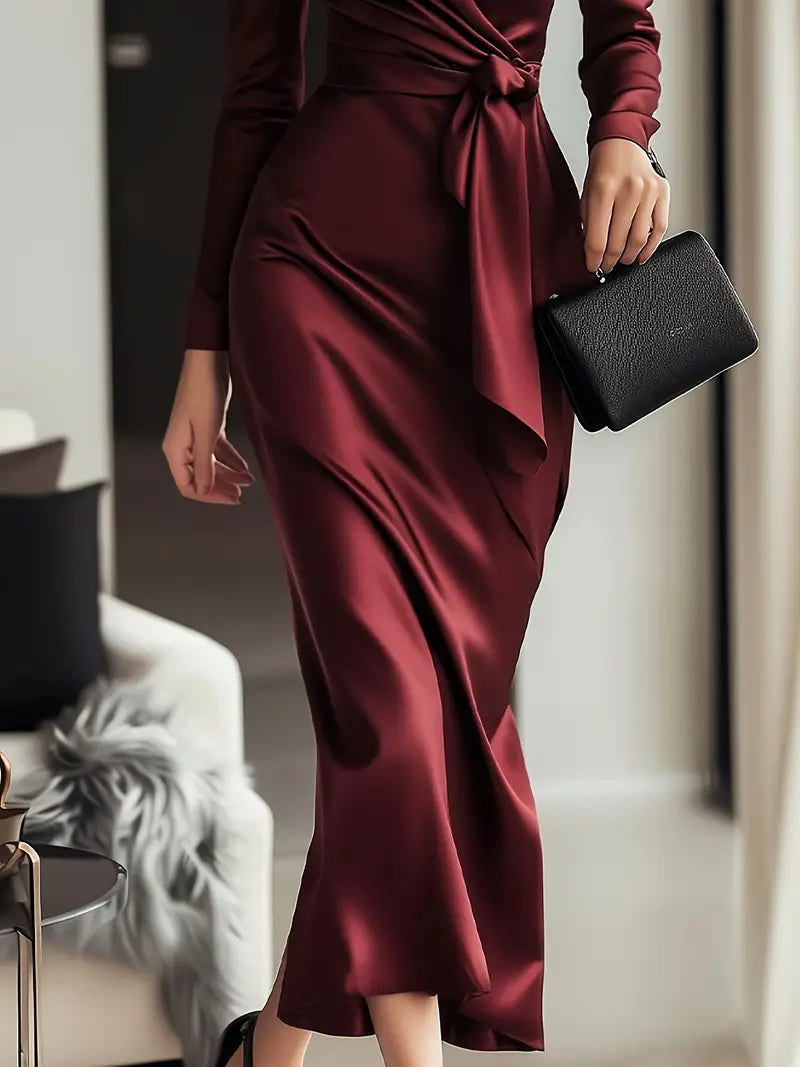 Vina™ | Satin-Wrapped Long Sleeve Dress