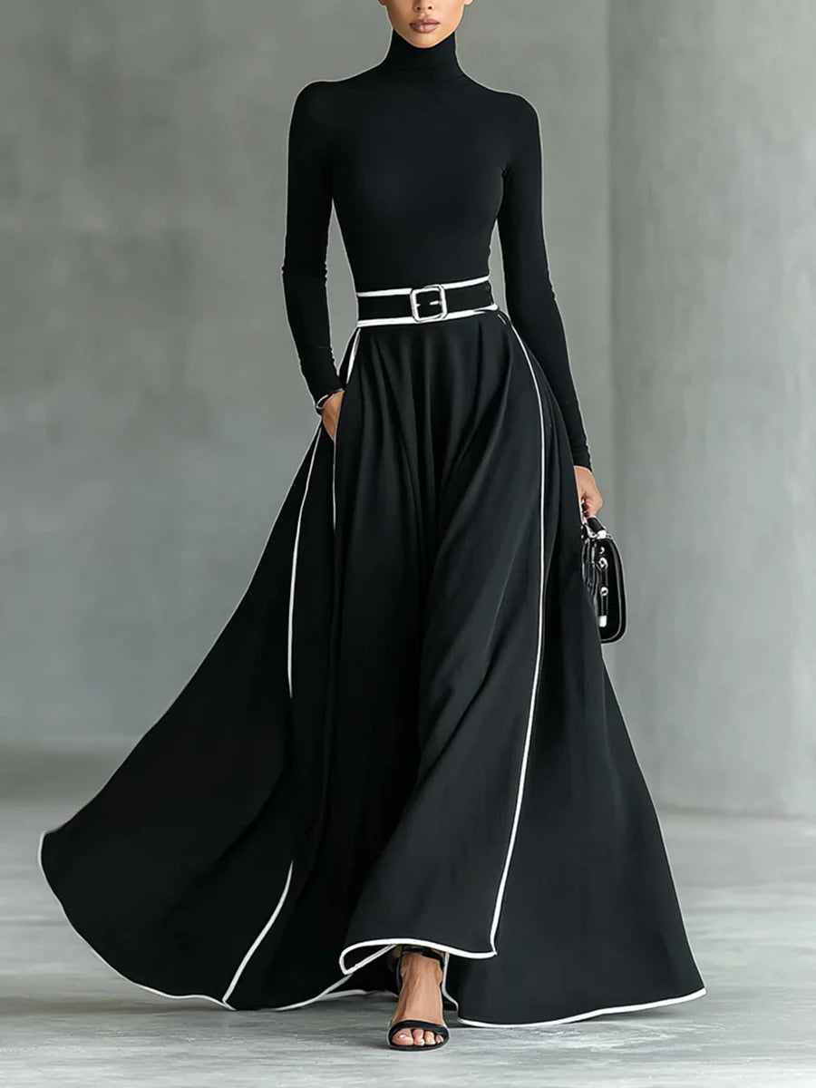 Nyla™ | Long high neck and fitted belt dress