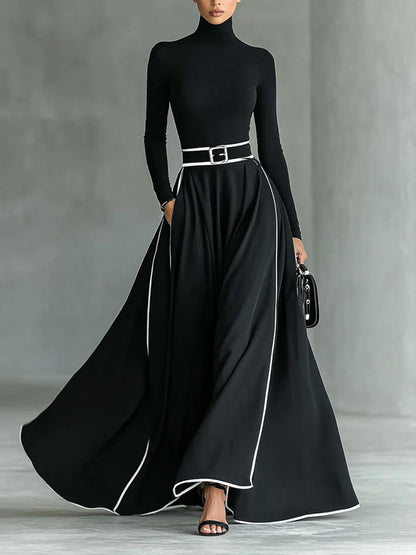 Nyla™ | Long high neck and fitted belt dress