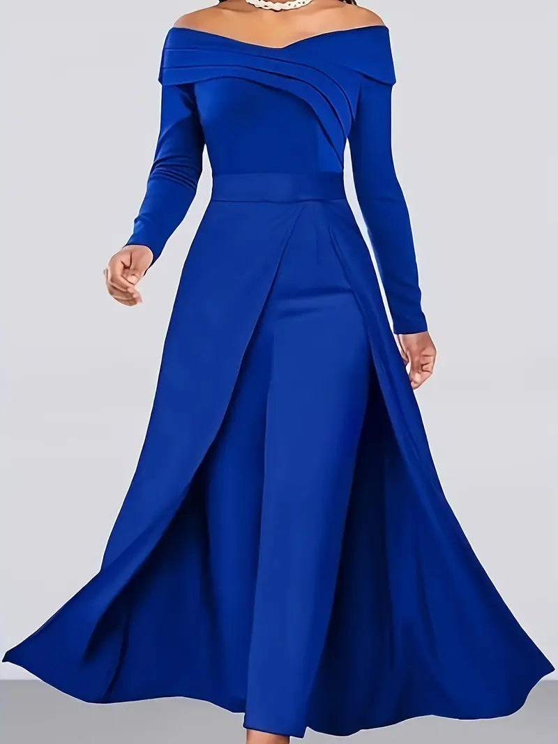 Faelan™ | Elegant Off-Shoulder Royal Blue Jumpsuit