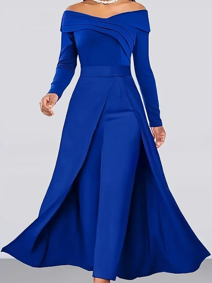 Faelan™ | Elegant Off-Shoulder Royal Blue Jumpsuit