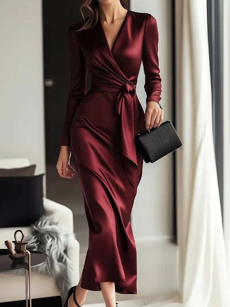 Vina™ | Satin-Wrapped Long Sleeve Dress