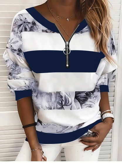 Quenby™ | Floral Print Color Block Shirt