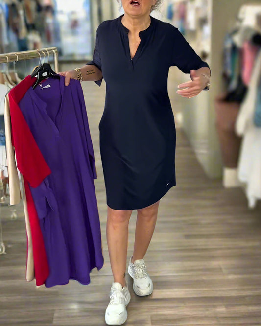 Cecilia™ | Plain Dress with V-Neck