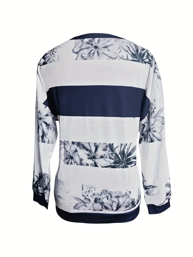 Quenby™ | Floral Print Color Block Shirt