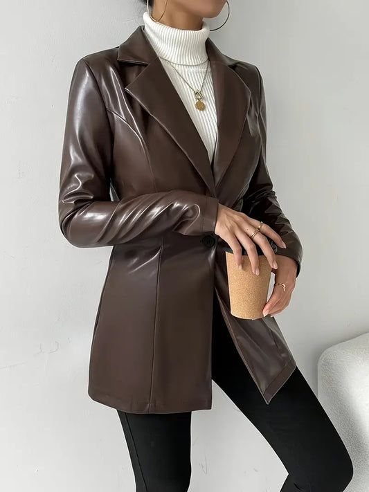 Sylvara™ | Long Leather Blazer