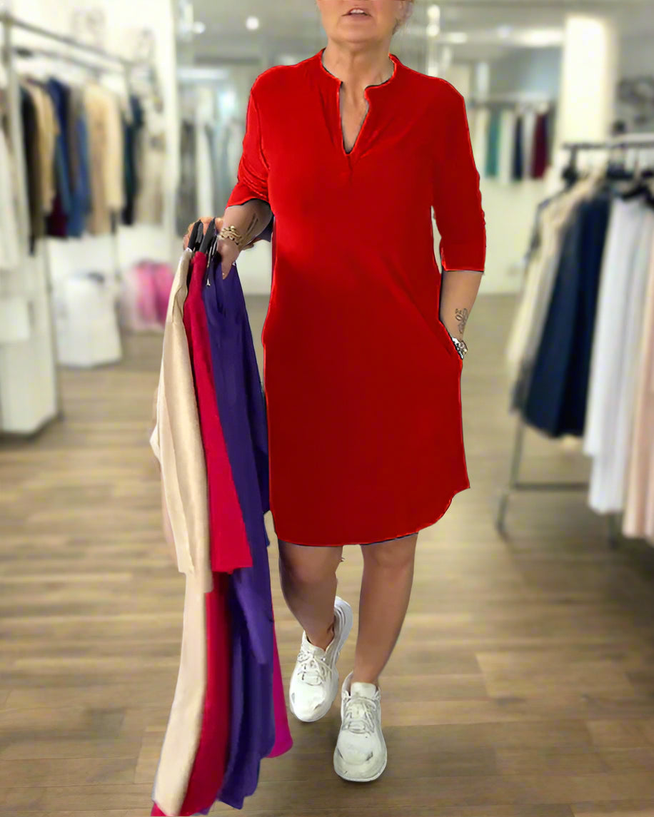 Cecilia™ | Plain Dress with V-Neck