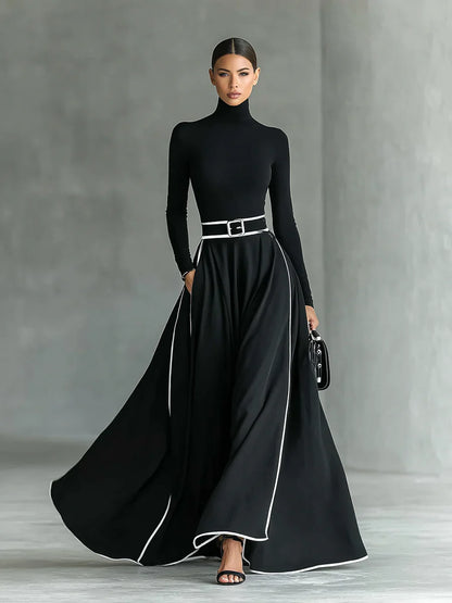 Nyla™ | Long high neck and fitted belt dress