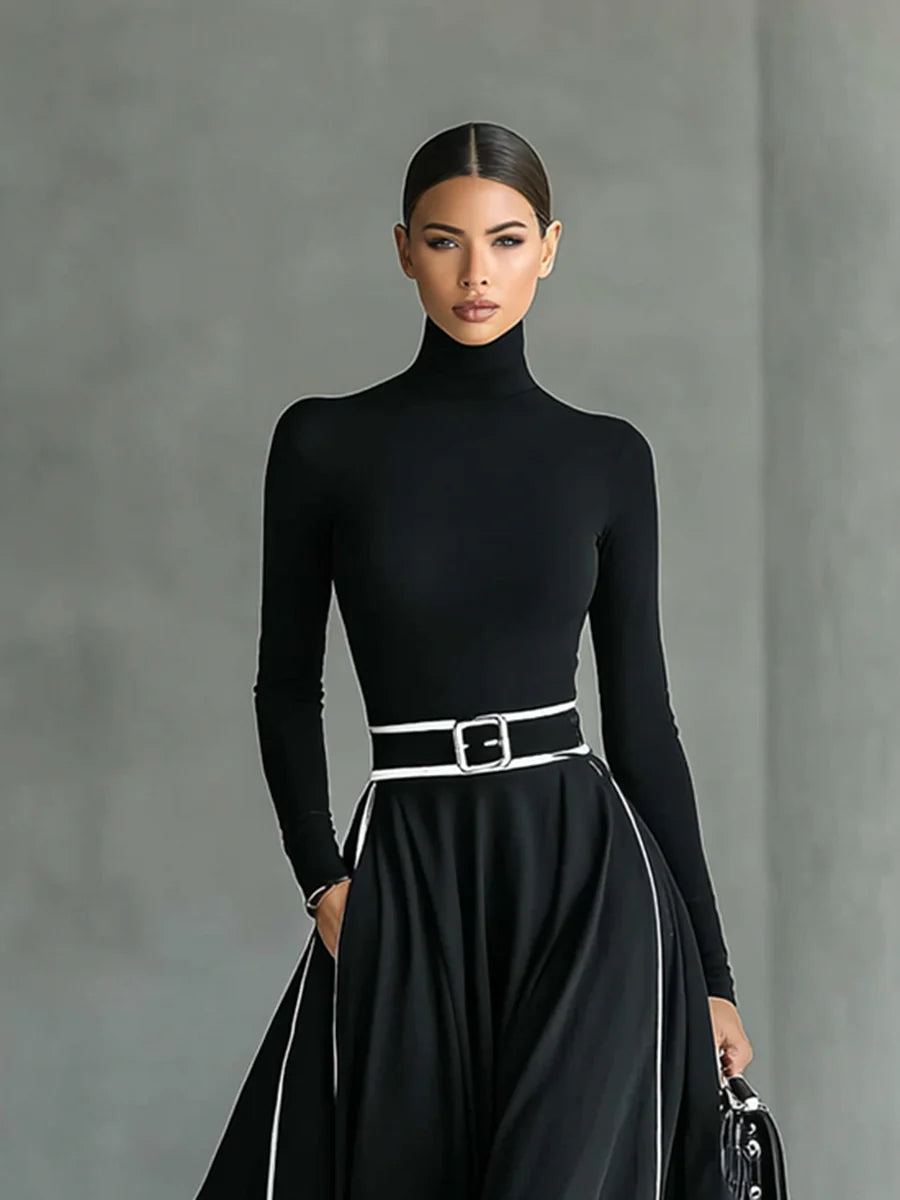Nyla™ | Long high neck and fitted belt dress