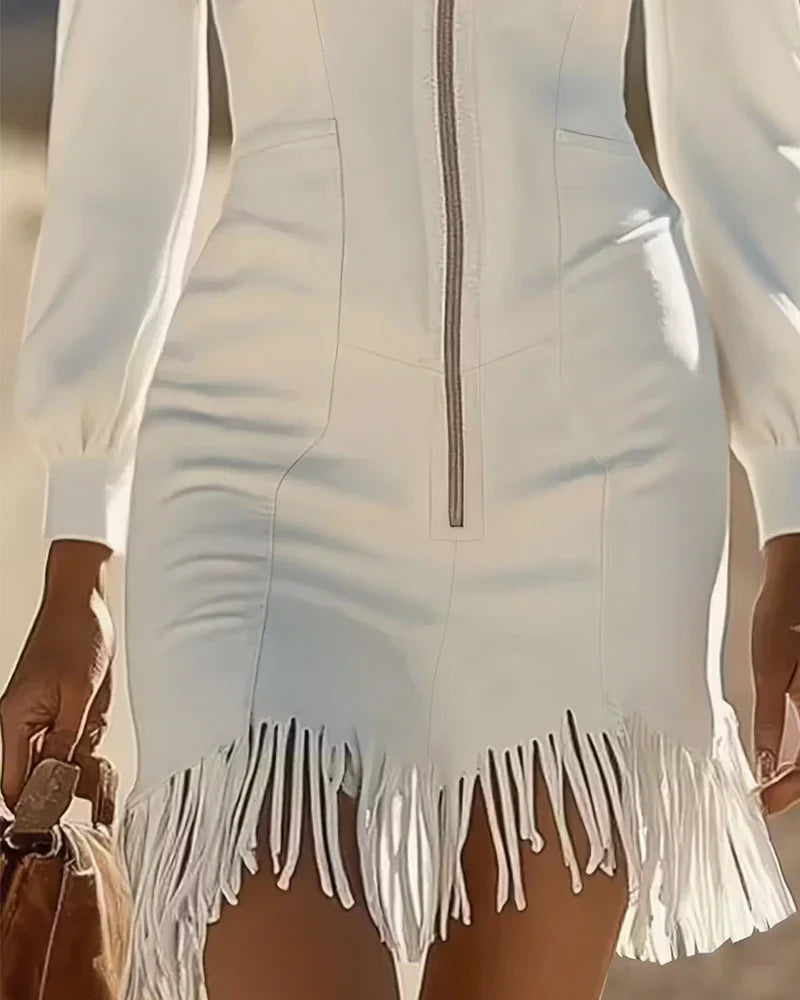 Gwyneira™ | Fringed Hem Zippered Dress