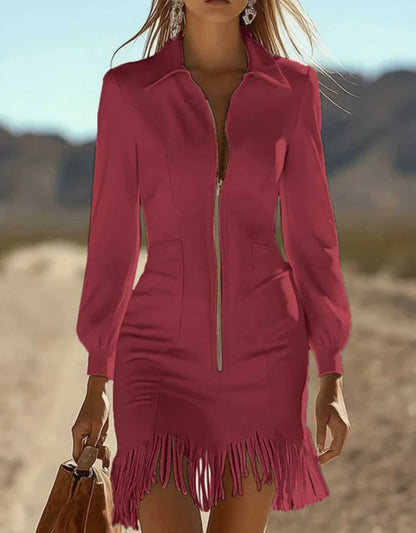 Gwyneira™ | Fringed Hem Zippered Dress
