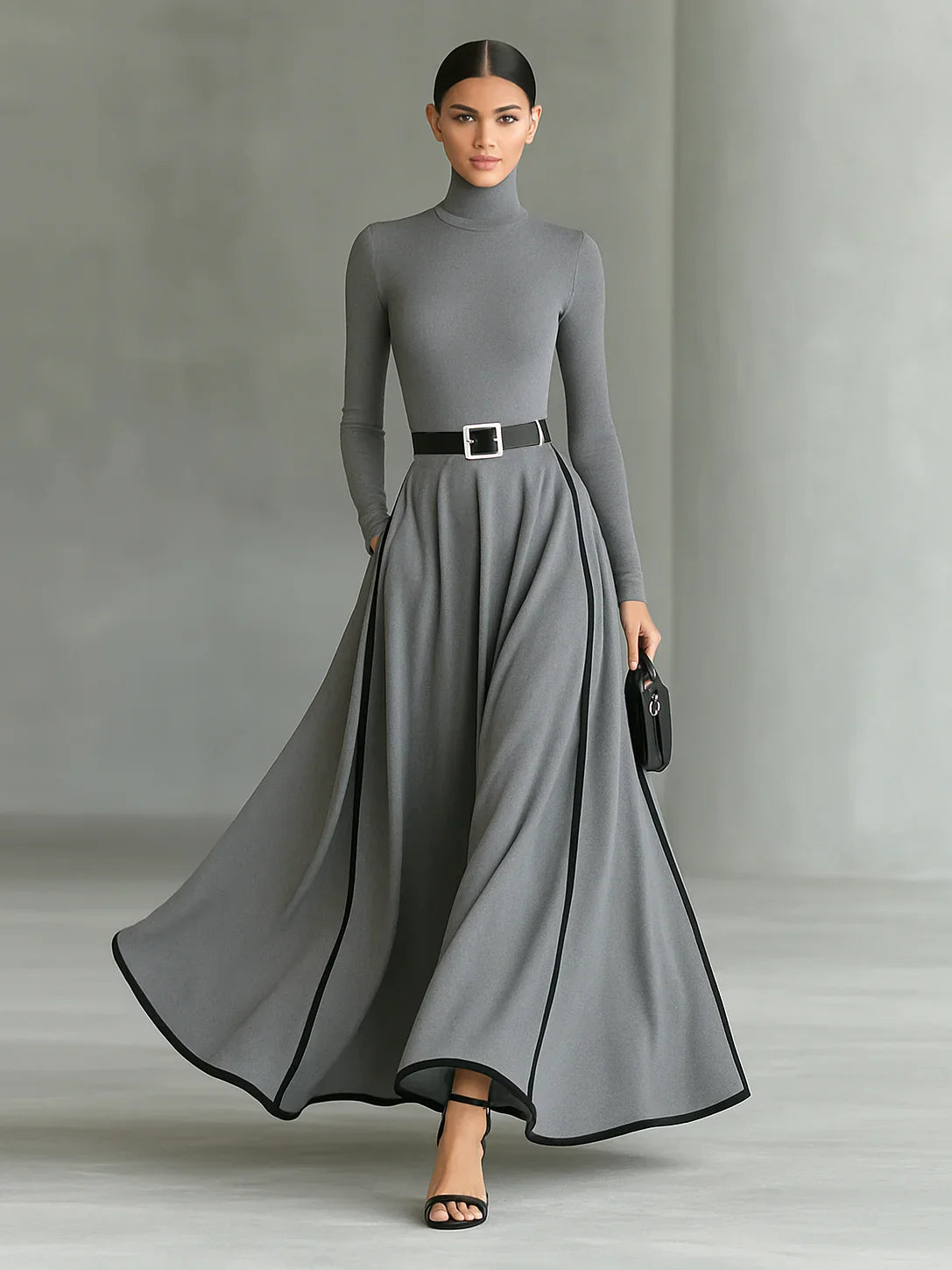 Nyla™ | Long high neck and fitted belt dress