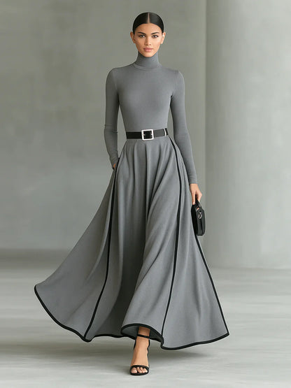 Nyla™ | Long high neck and fitted belt dress