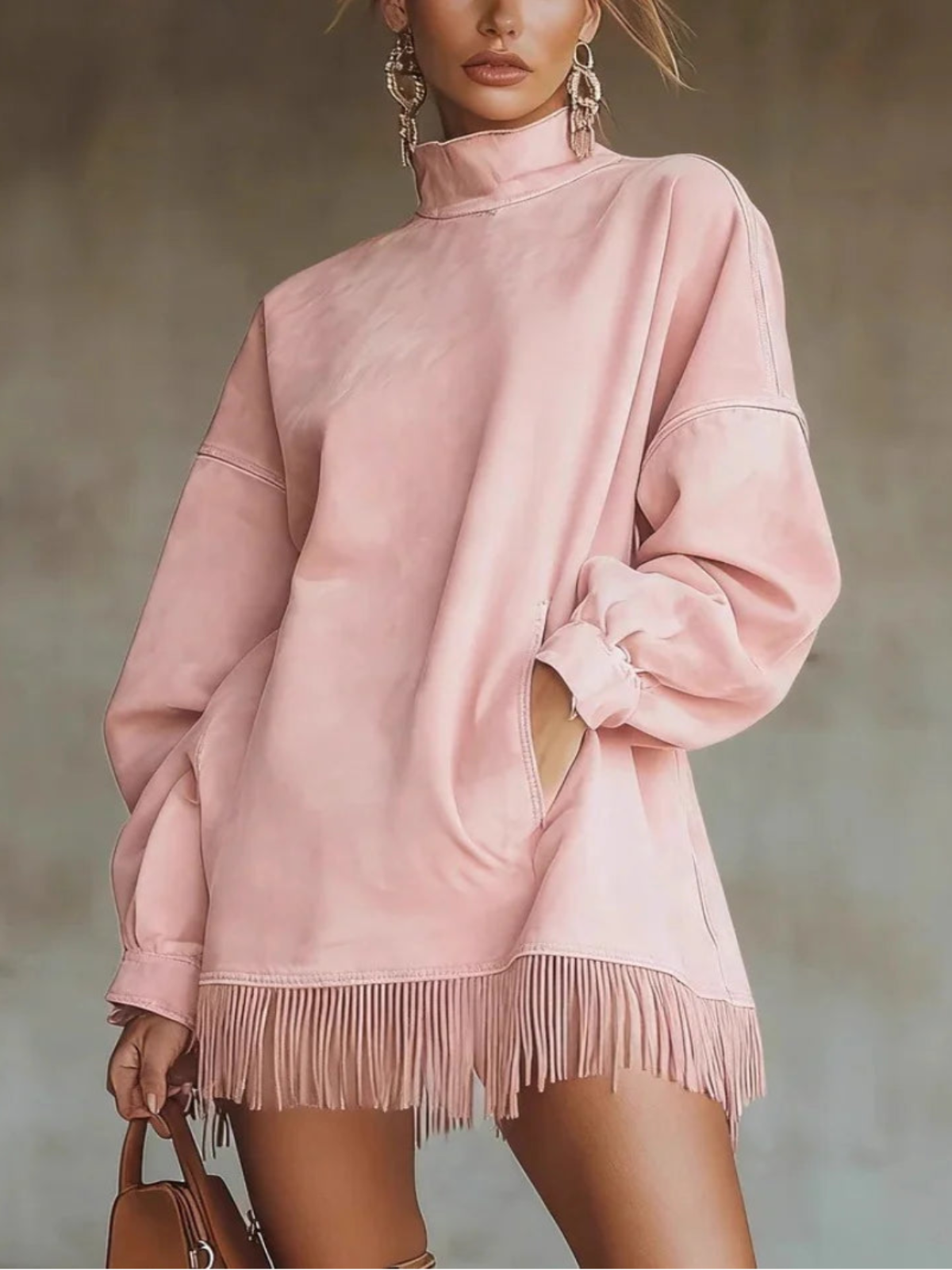 Jennifer™ | High-neck Fringed Hem Dress